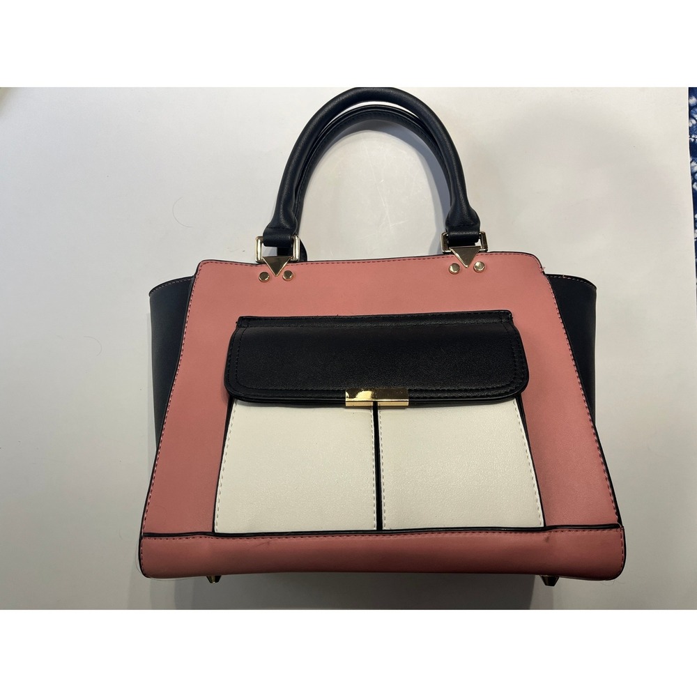 Bizou Pink Black White Colorblock Satchel Handbag Crossbody Bag Gold Hardware